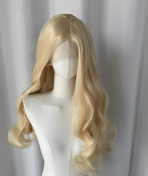 Golden Blonde Long Wavy Lace Front Wig | Body Wave displayed on a mannequin with long, flowing waves.
