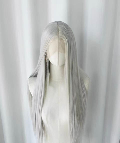 Silver Grey Long Straight Lace Front Wig | Ash Silver displayed on mannequin with long silky hair