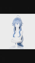 Genshin Impact Ganyu Cosplay Wig | Ice Blue Long Wavy Lace Front Wig displayed on a wig stand.