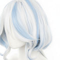 Genshin Impact Furina Focalors Cosplay Wig | White Blue Gradient Long Wavy close-up view of the hair color and style.