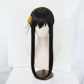 SPY×FAMILY Yor Forger Cosplay Wig Updo Version | Black Long Straight with Bun on a wig stand.